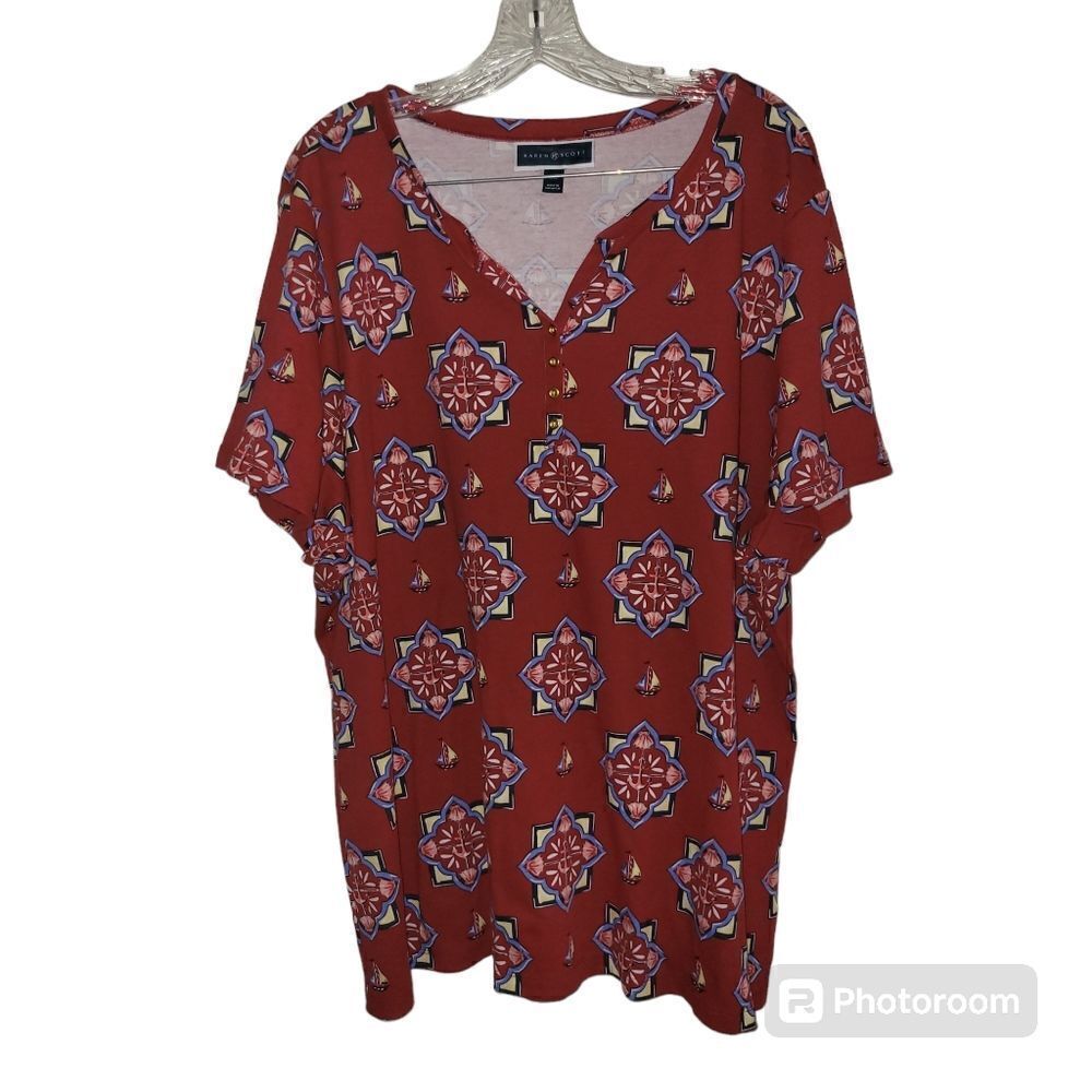 Karen Scott Red Geometric Blouse